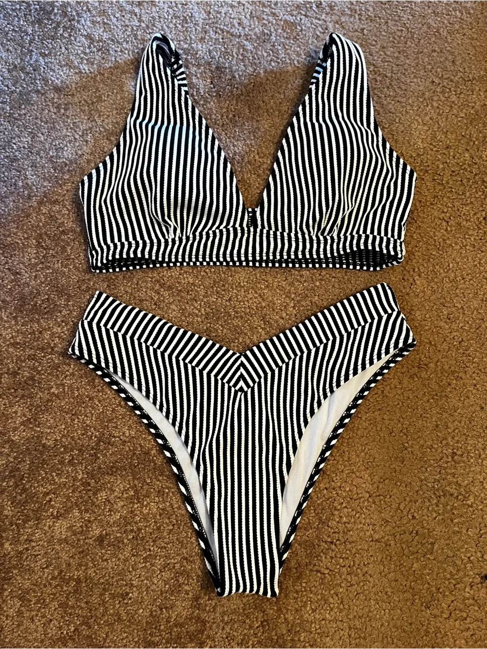 Striped Black & White Kids One-Piece Style Swim Set